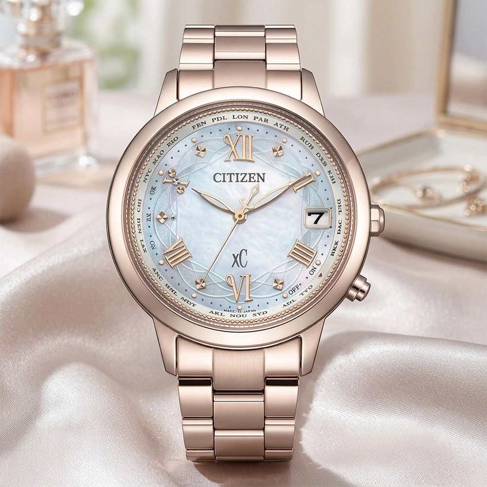 CITIZEN 星辰 XC Hebe田馥甄廣告款 花嫁 台灣限定款 鈦 光動能電波女錶 送禮 禮物 推薦(CB1135-52D)