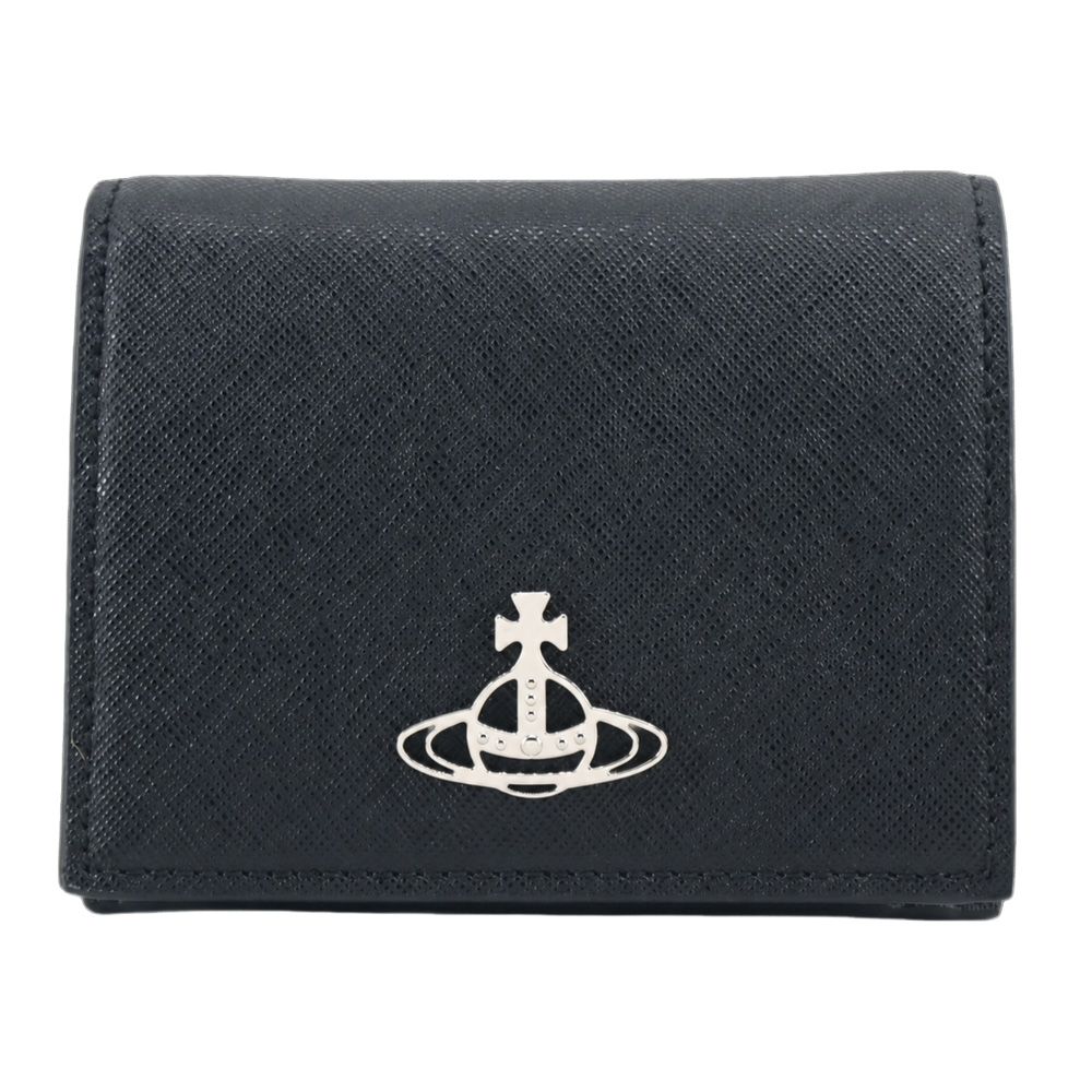 Vivienne Westwood  BILLFOLD 防刮紋雙折短皮夾-黑/平行輸入