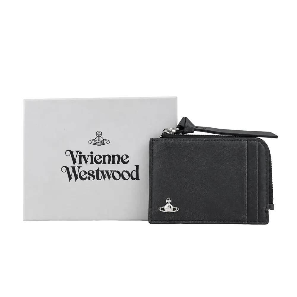 Vivienne Westwood 拉鍊卡片零錢包-任選/平行輸入/ 水洗皮革-黑