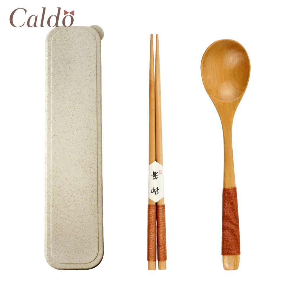 【Caldo 卡朵生活】日和木質可攜環保餐具2件組(附盒)-圓勺