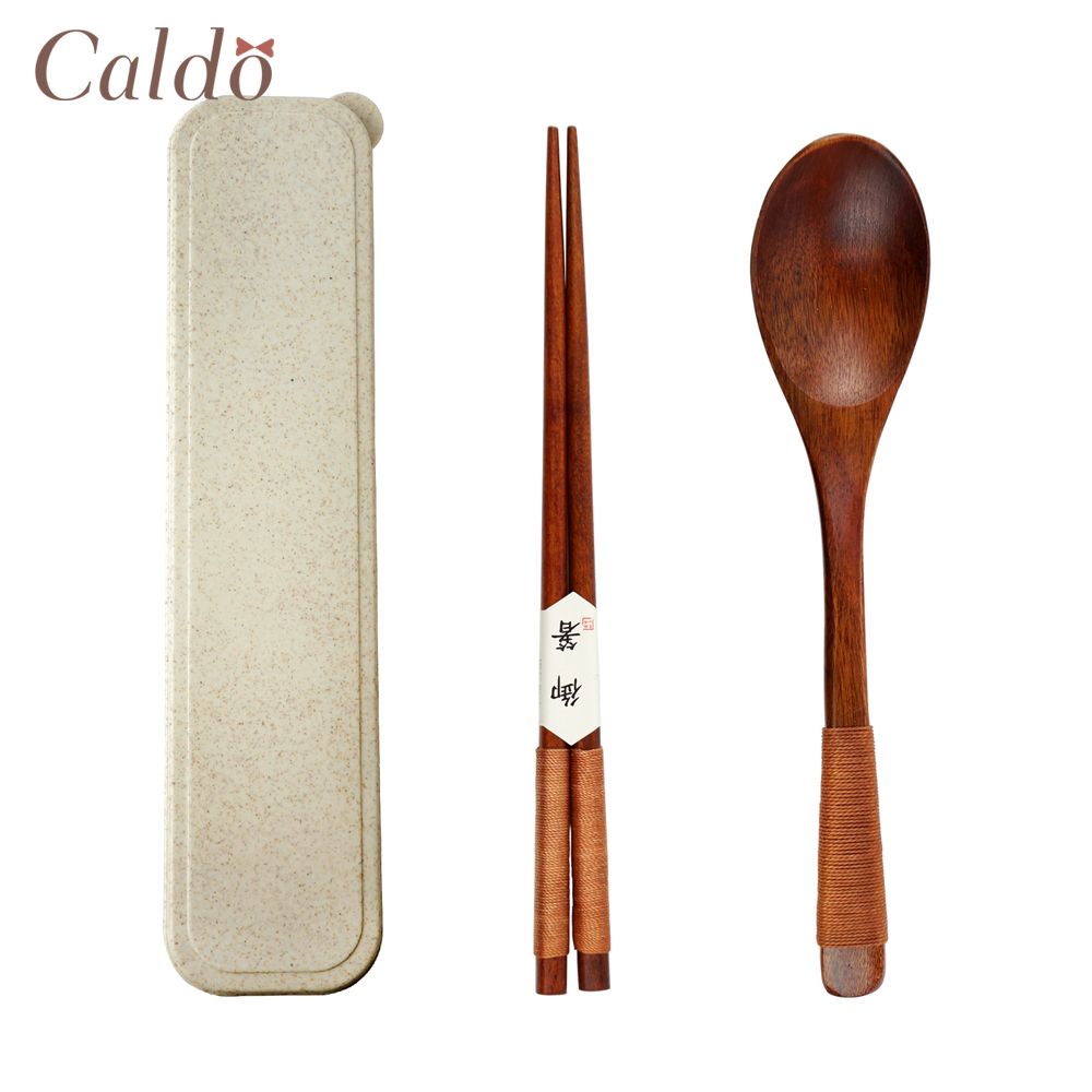 【Caldo 卡朵生活】日和木質可攜環保餐具2件組(附盒)-長勺