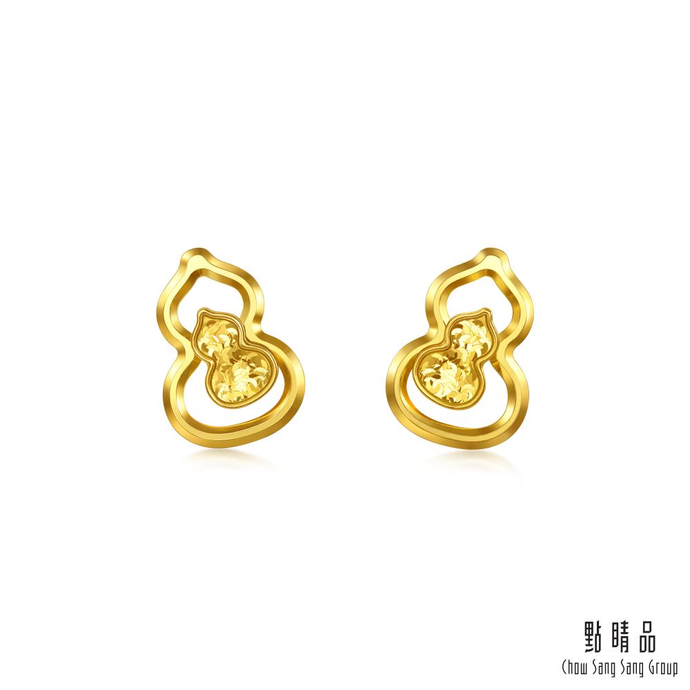 【網路獨家款】點睛品 冰晶雙福 黃金耳環(一對)