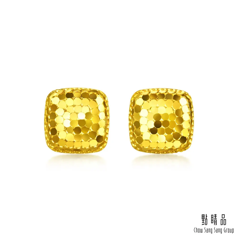 【網路獨家款】點睛品 燦光立方 黃金耳環(一對)