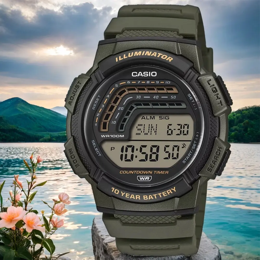 CASIO 卡西歐 復古風大顯示幕手錶 電子錶-墨綠 送禮 禮物 推薦(WS-1800-3AV)