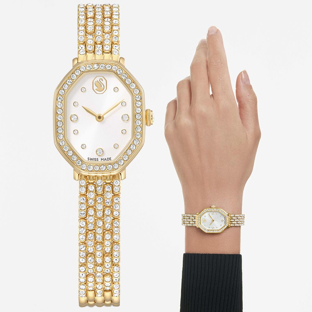 SWAROVSKI 施華洛世奇 Dextera Octagon 優雅水晶八角手錶 女錶-金/32x23mm 送禮 禮物 推薦(5749453)