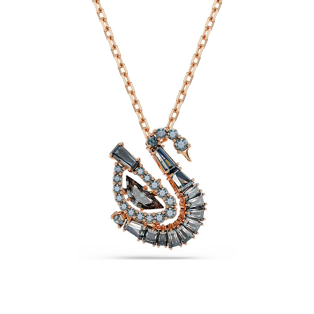 SWAROVSKI 施華洛世奇 Swan 經典優雅天鵝灰色鋯石項鍊-玫瑰金 送禮 禮物 推薦(5764882)