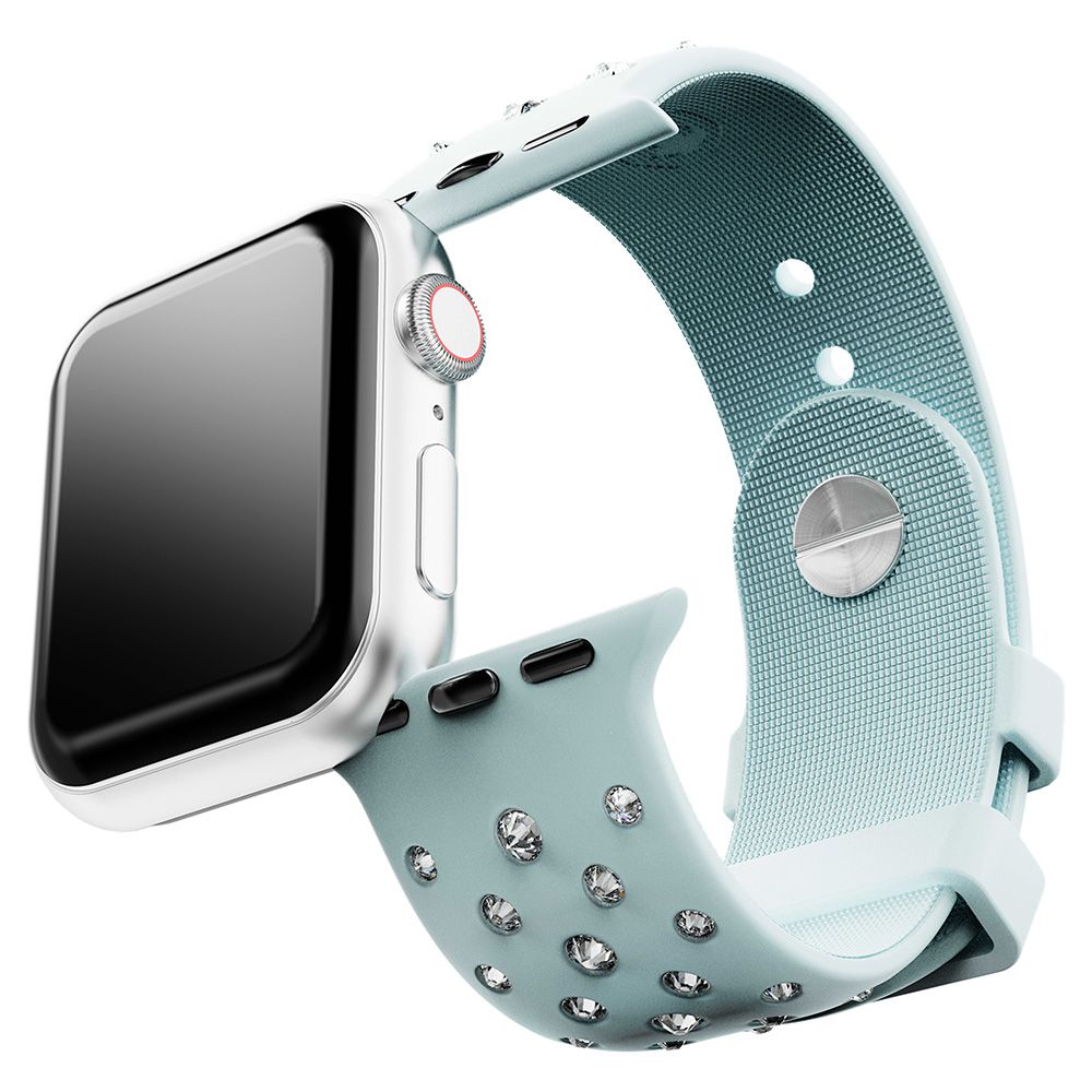 SWAROVSKI 施華洛世奇 Apple Watch 水晶矽膠錶帶 40/41mm適用-水藍色 送禮 禮物 推薦(不含手錶)-5755227