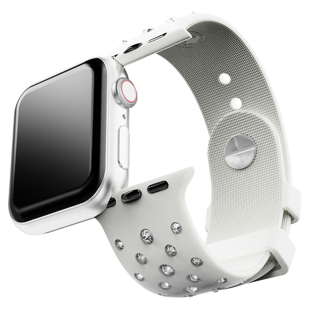 SWAROVSKI 施華洛世奇 Apple Watch 水晶矽膠錶帶 40/41mm適用-灰白 送禮 禮物 推薦(不含手錶)-5755223