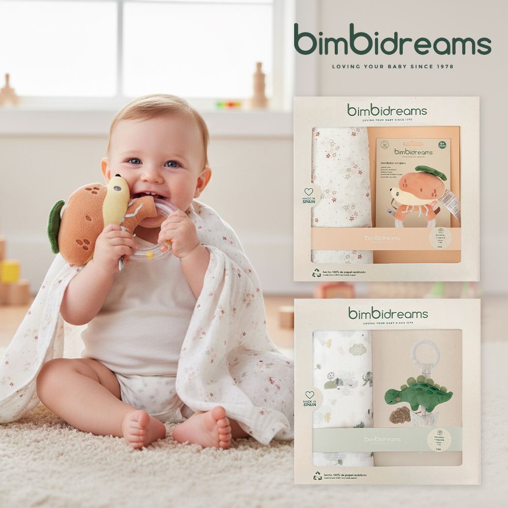 【bimbidreams】小恐龍安撫手搖鈴+竹纖維紗布包巾禮盒