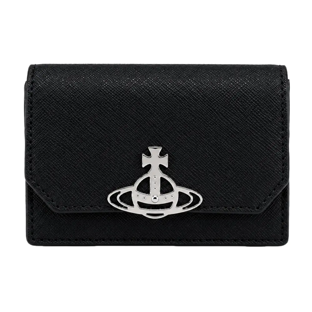 Vivienne Westwood 簡約土星LOGO防刮卡片夾-黑/平行輸入
