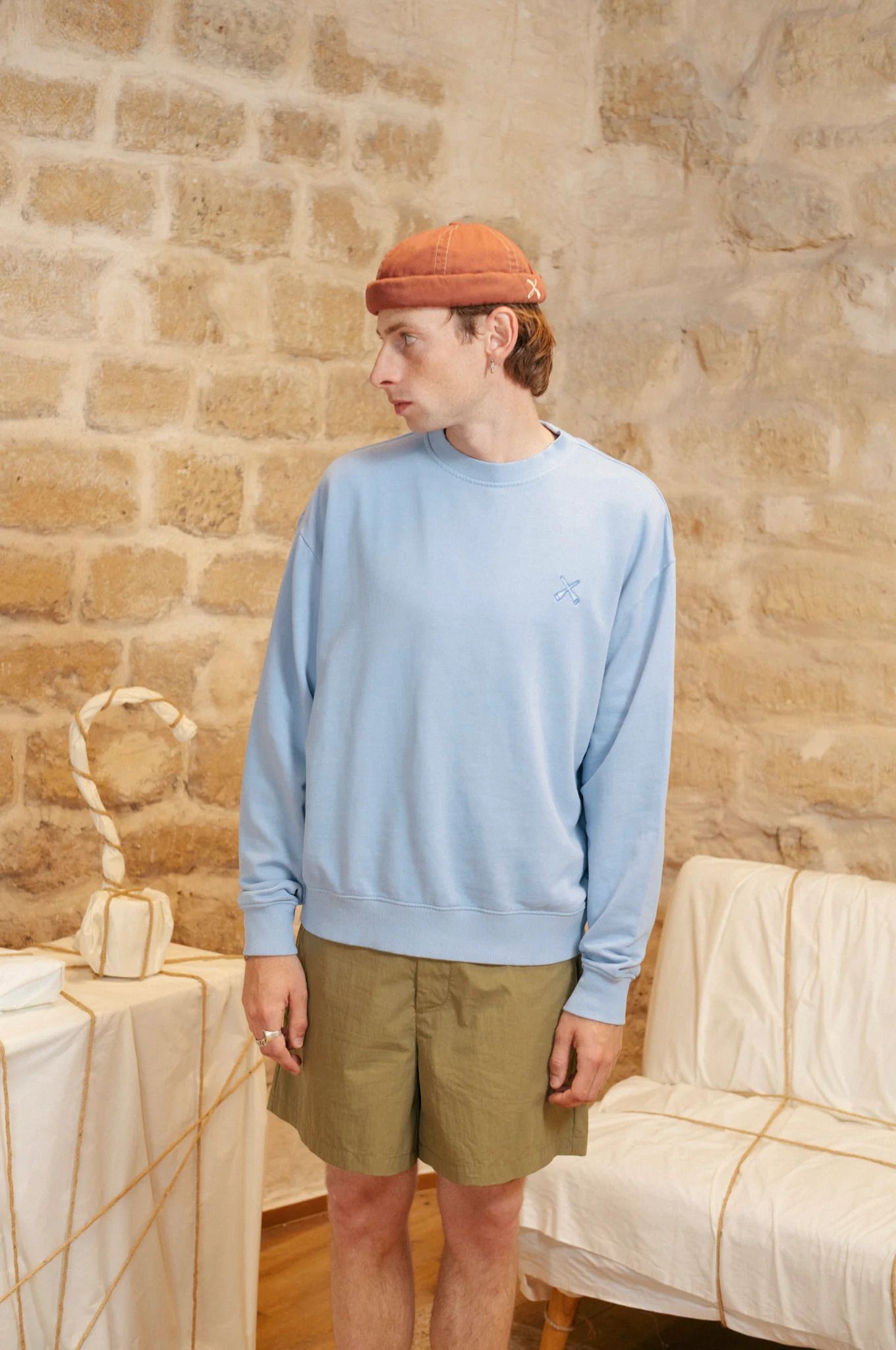 【Béton Ciré】Washed Oversize Crewneck Sweat 水洗寬版圓領上衣/ 霧藍/ L