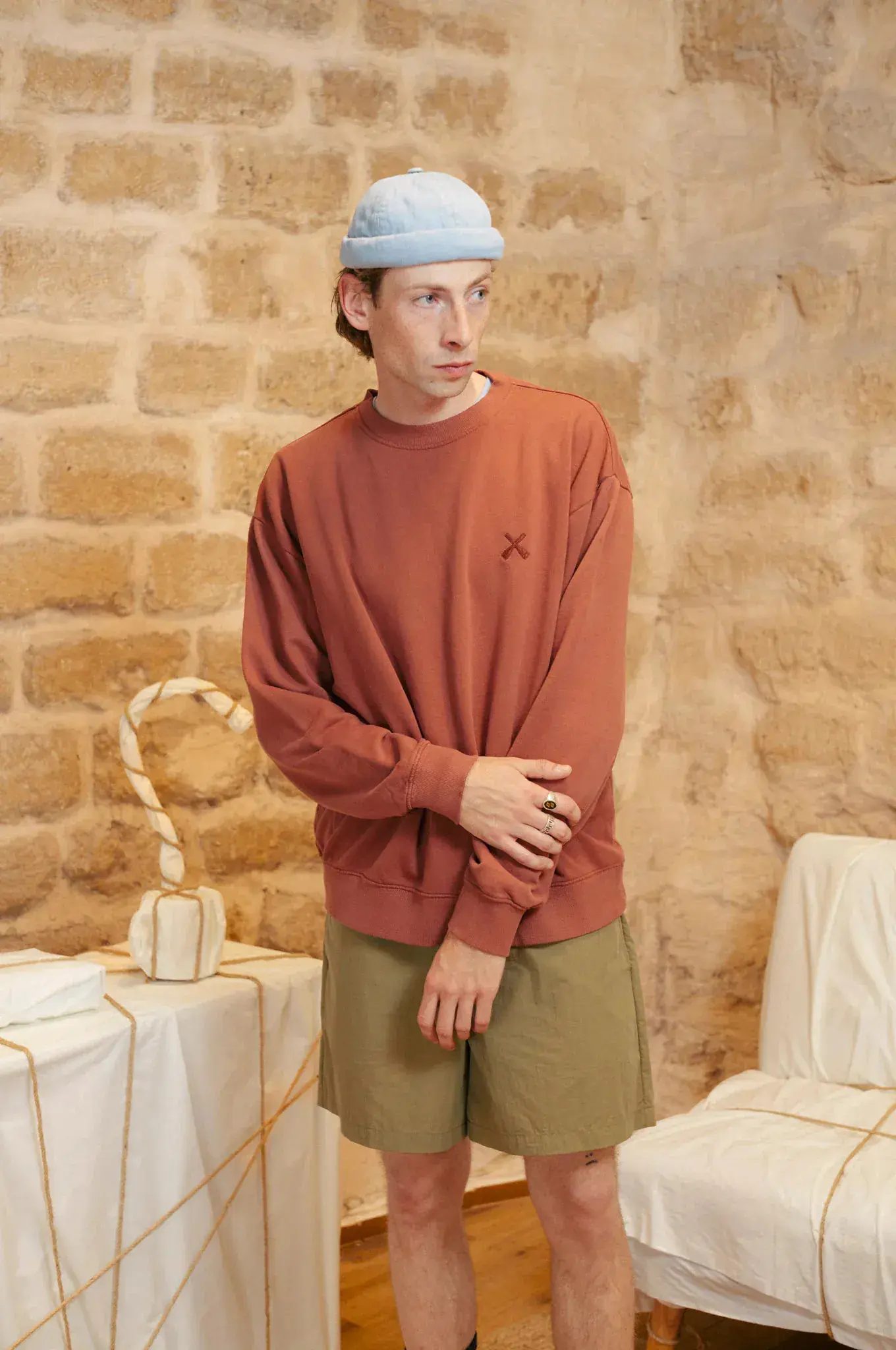 【Béton Ciré】Washed Oversize Crewneck Sweat 水洗寬版圓領上衣/ 煙燻棕/ M
