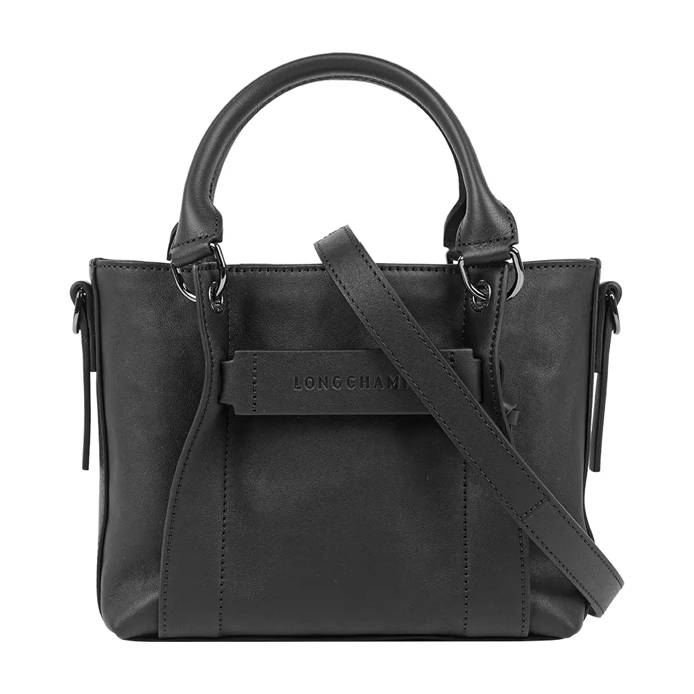 【LONGCHAMP】3D S Logo 壓印小牛皮小款二用包(黑色)/ 平行輸入