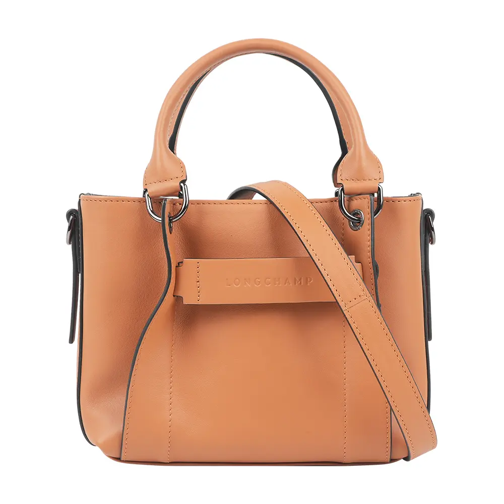 【LONGCHAMP】3D S Logo 壓印小牛皮小款二用包(黃褐色)/ 平行輸入