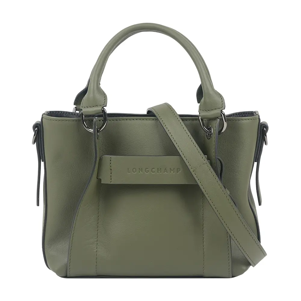 【LONGCHAMP】3D S Logo 壓印小牛皮小款二用包(卡其色)/ 平行輸入