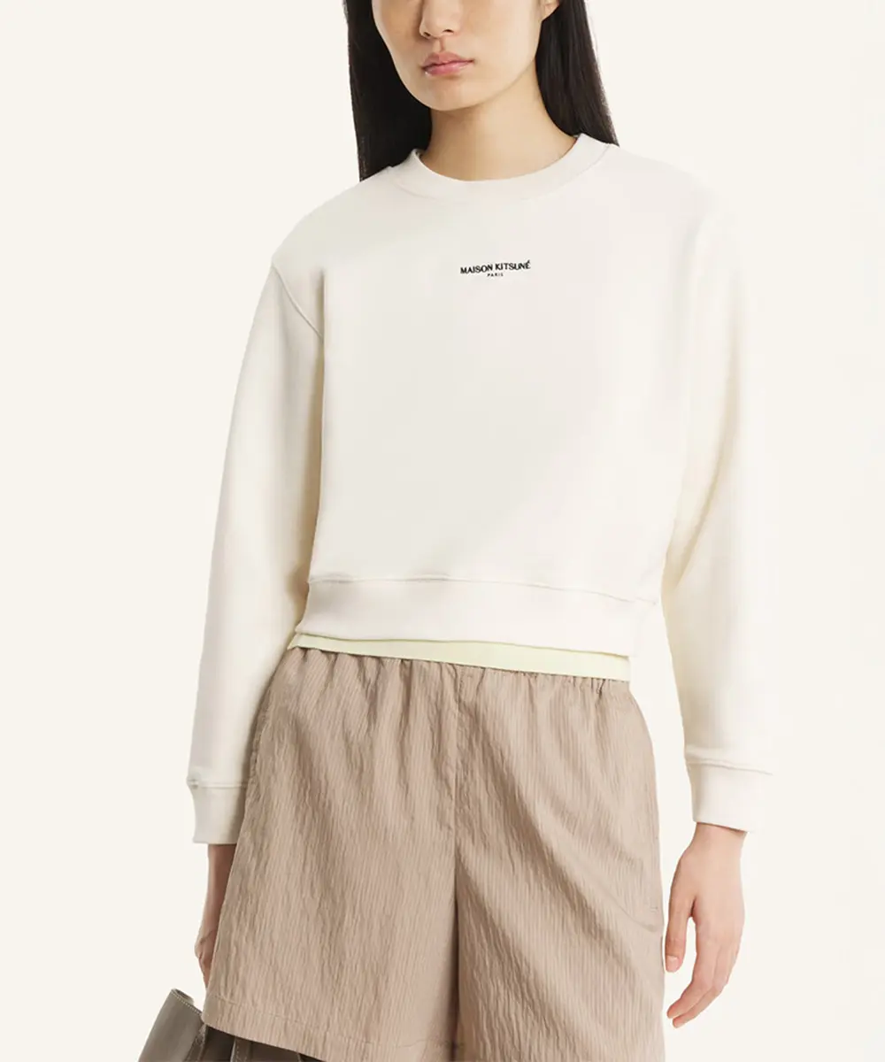 MAISON KITSUNÉ 杏仁奶霜MK巴黎LOGO短版大學TEE/女裝/ L