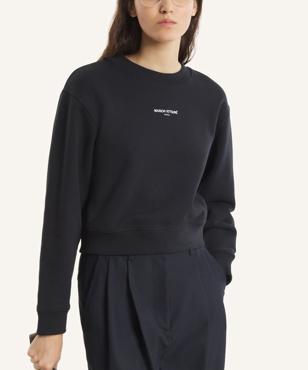 MAISON KITSUNÉ 石墨黑MK巴黎LOGO短版大學TEE/女裝/ M