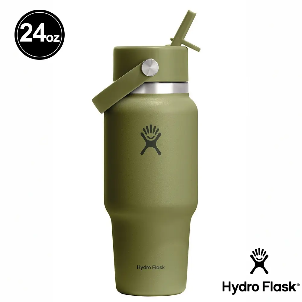 Hydro Flask 24oz寬口提環吸管隨行杯保溫瓶/ 棕櫚綠