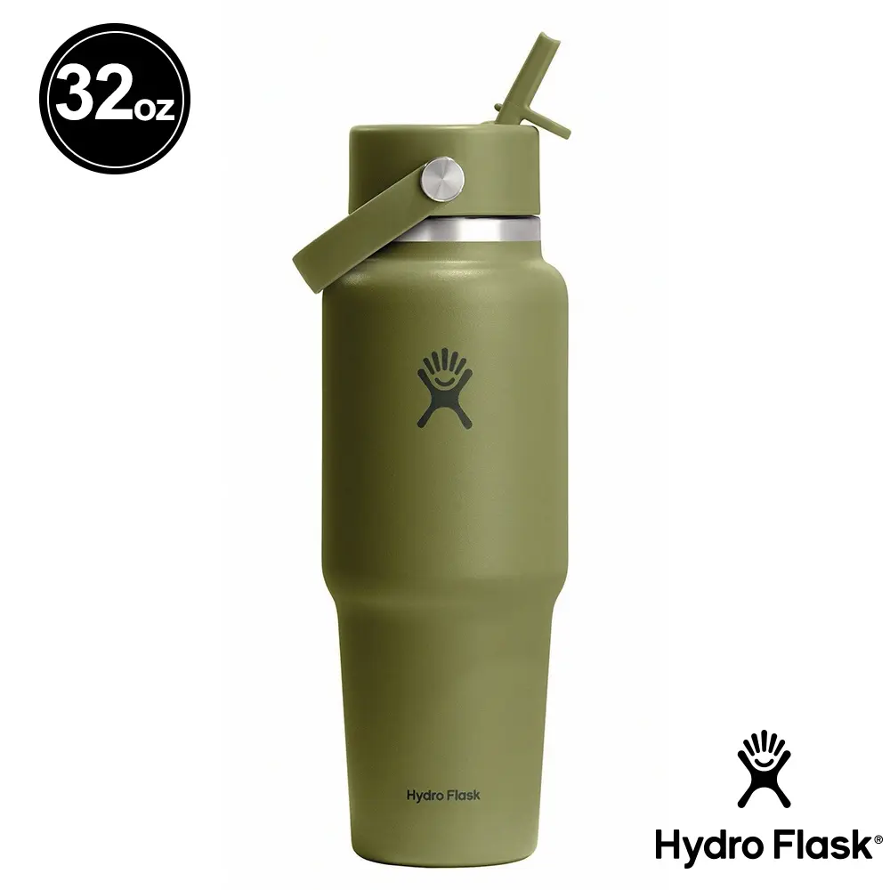 Hydro Flask 32oz寬口提環吸管隨行杯保溫瓶/ 棕櫚綠