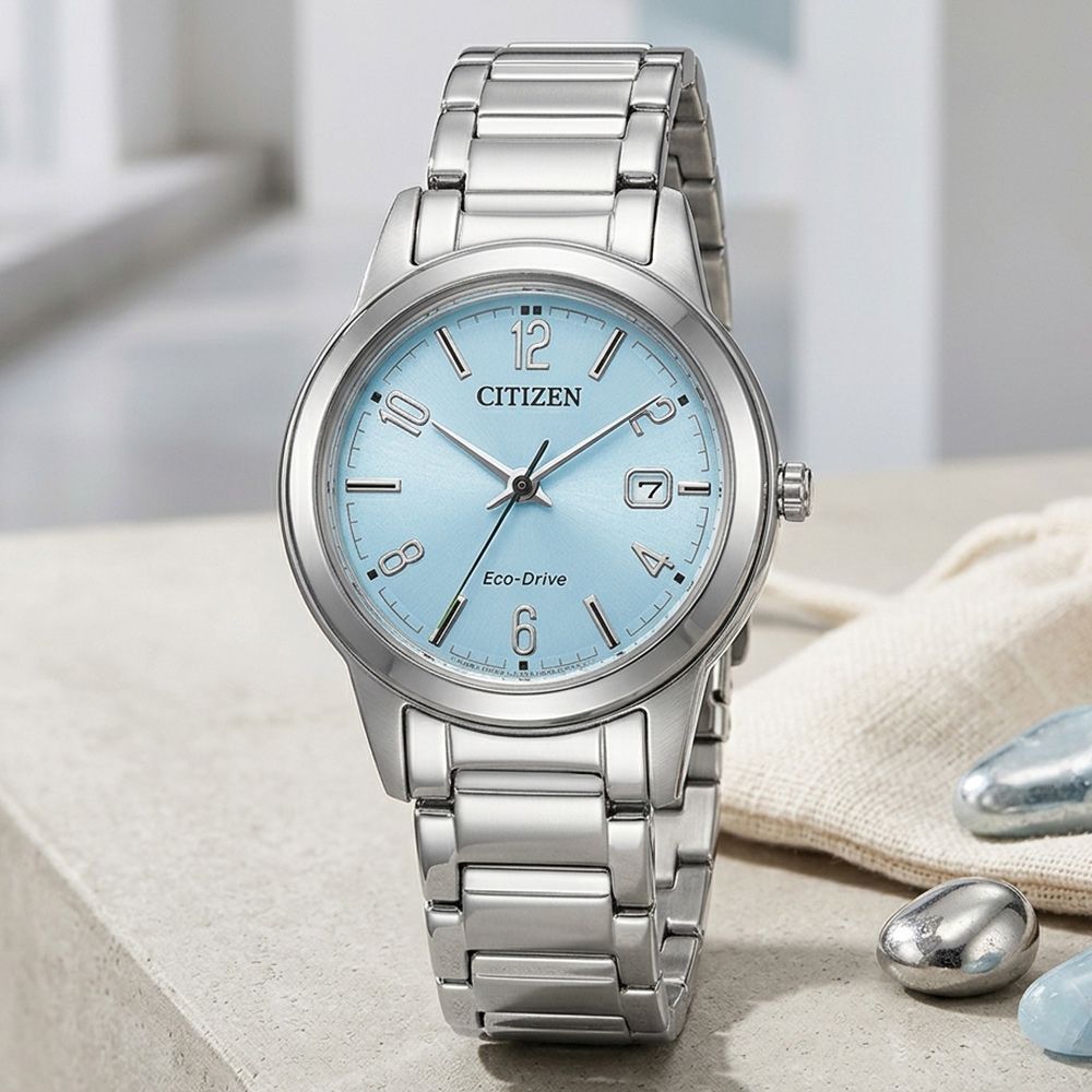 CITIZEN 星辰 簡約大三針光動能女錶-藍x銀/29.4mm 開學禮 送禮 推薦(FE1241-71L)