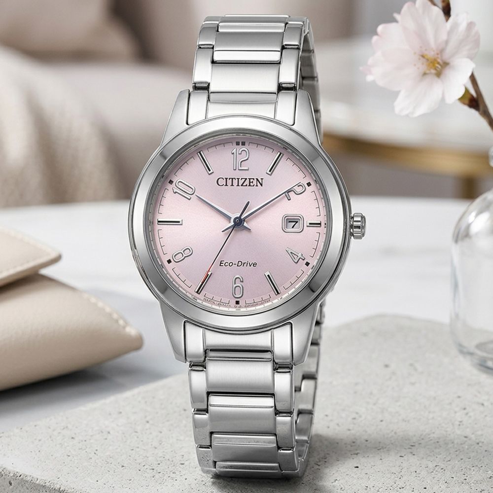 CITIZEN 星辰 簡約大三針光動能女錶-粉x銀/29.4mm 開學禮 送禮 推薦(FE1241-71Z)
