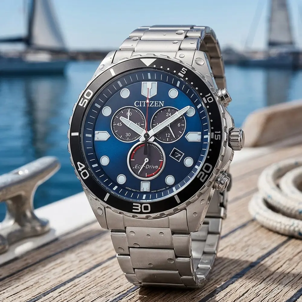 CITIZEN 星辰 Diver-Design 運動潛水風格 光動能三眼計時手錶-43mm 開學禮 送禮 推薦(AT2560-84L)