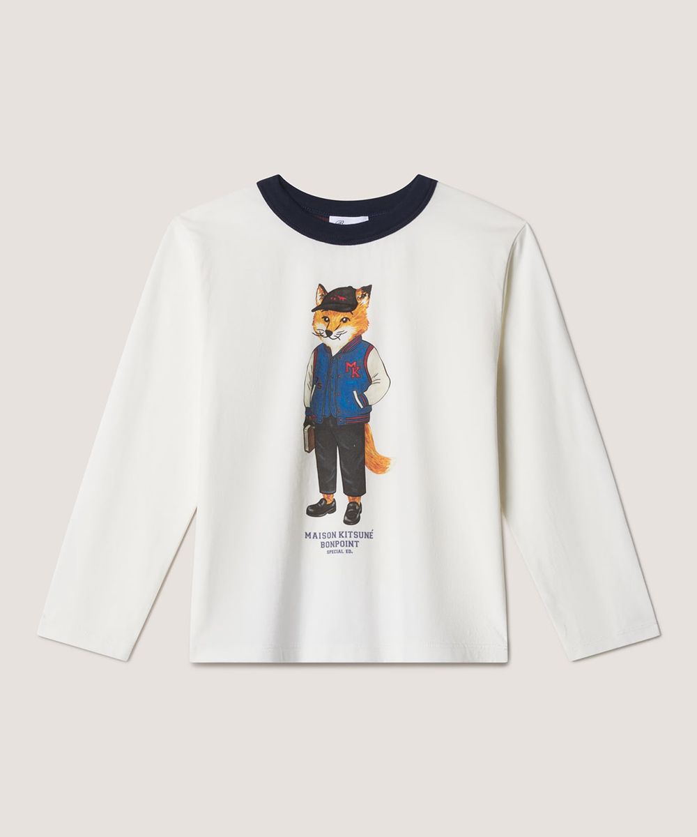 MAISON KITSUNÉ X BONPOINT 兒童米白穿搭狐狸長TEE/ 89