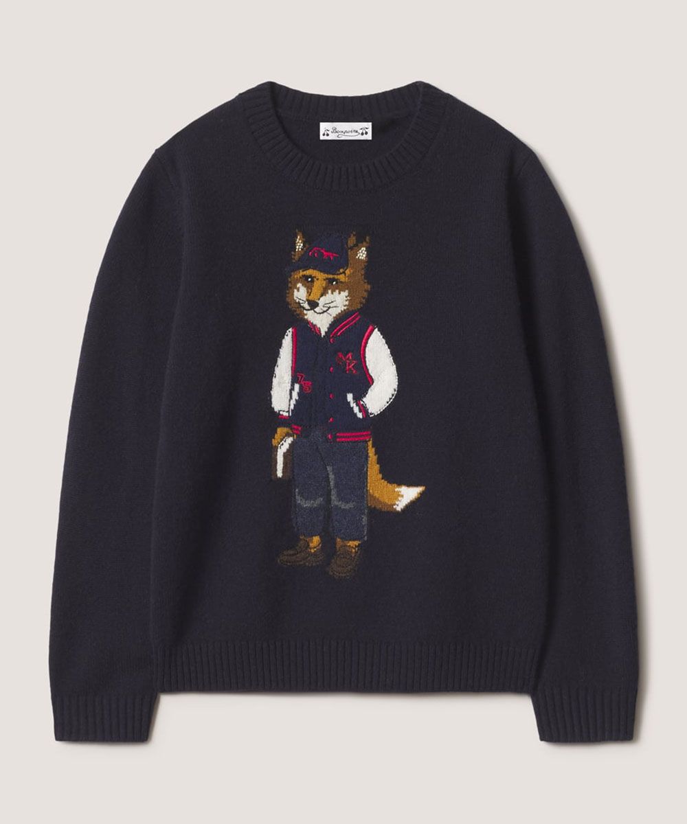 MAISON KITSUNÉ X BONPOINT MITCHELL 兒童海軍藍穿搭狐狸針織上衣/ 12