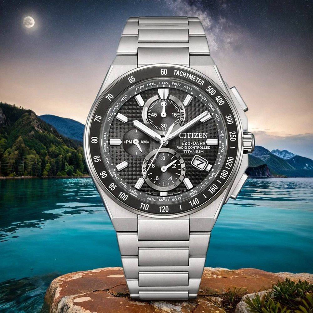 CITIZEN 星辰 鈦金屬光動能電波萬年曆計時手錶 開學禮 送禮 推薦(AT8390-55E)