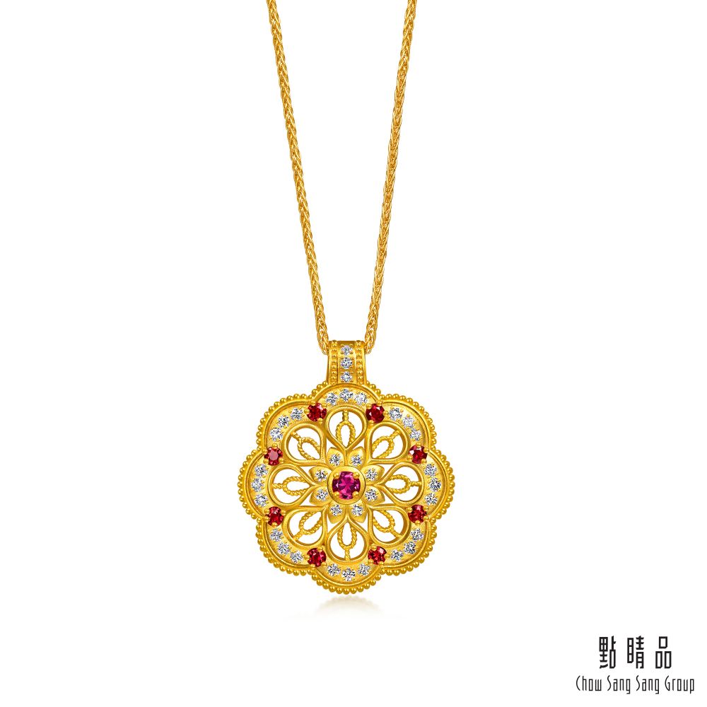 點睛品 財納八方 紅寶石 鑽石黃金項鍊