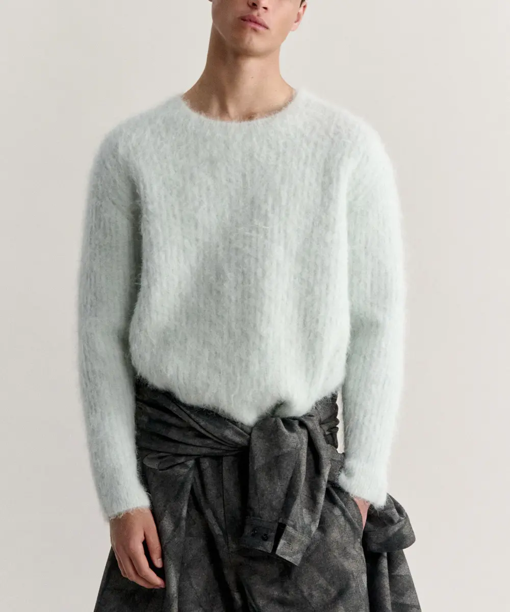 MAISON KITSUNÉ 海鹽綠羊駝毛混紡舒適圓領毛衣/中性/男裝/ L