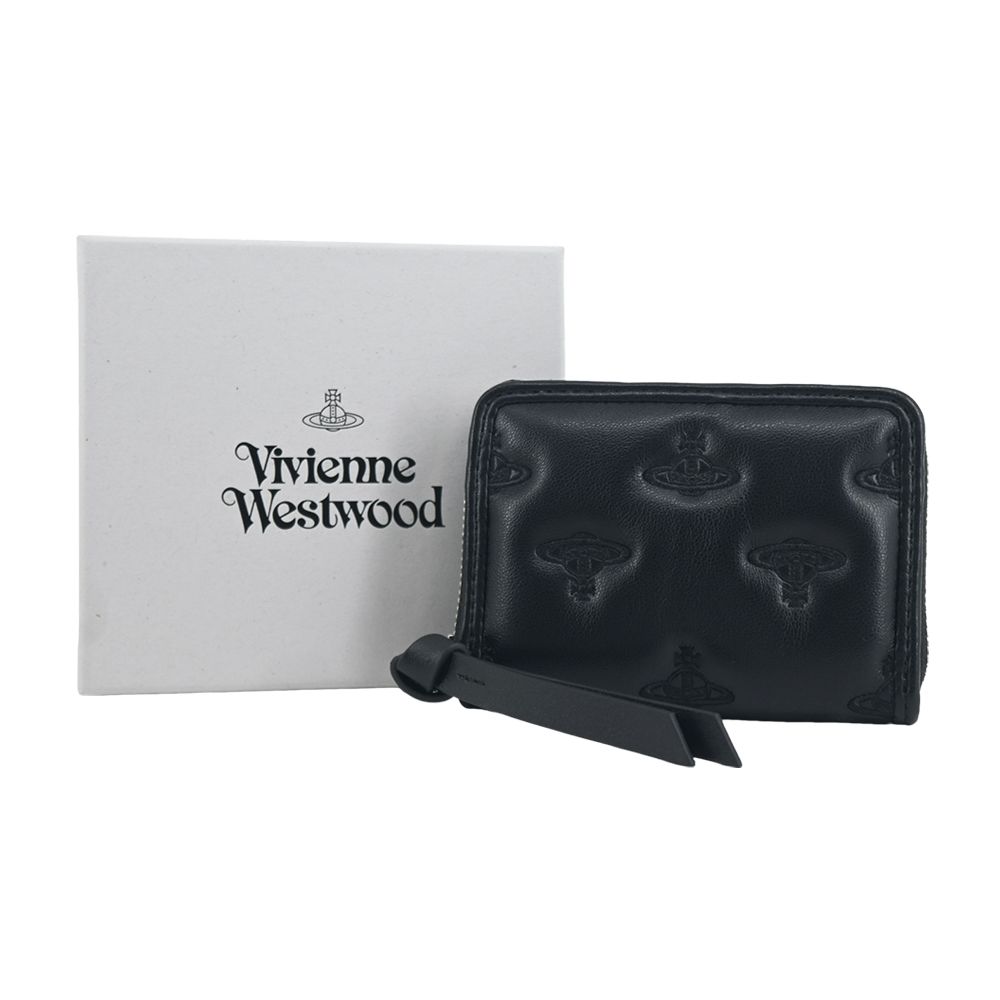 Vivienne Westwood Trifold 滿版壓印皮革拉鍊零錢夾-黑/平行輸入