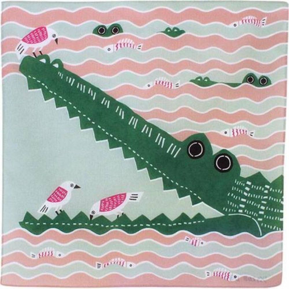 京都風呂敷包巾-kata kata中巾-愛刷牙的鱷魚(有機棉)