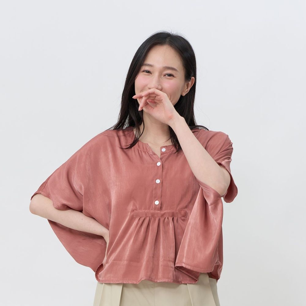 好我 so that's me Bruni 半襟細褶寬版上衣/珊瑚粉 FREE SIZE
