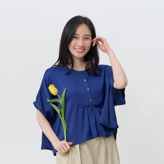 好我 so that's me Bruni 半襟細褶寬版上衣/藍 FREE SIZE