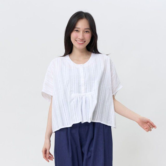 好我 so that's me Bruni 半襟細褶寬版上衣/白 FREE SIZE