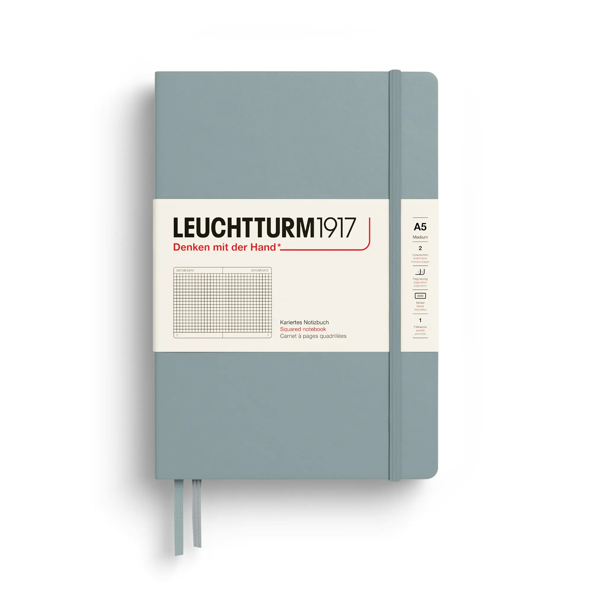 德國 LEUCHTTURM1917 硬殼筆記本/ A5/ 霧藍灰/ 方格