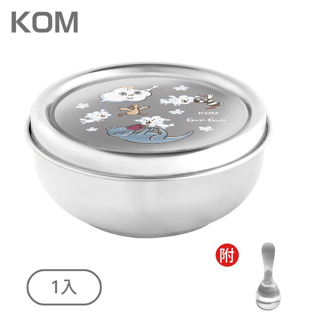 KOM Guji-Guji系列彩色雷雕全不鏽鋼兒童碗/ 1入/ Guji-Guji颱風奇遇記