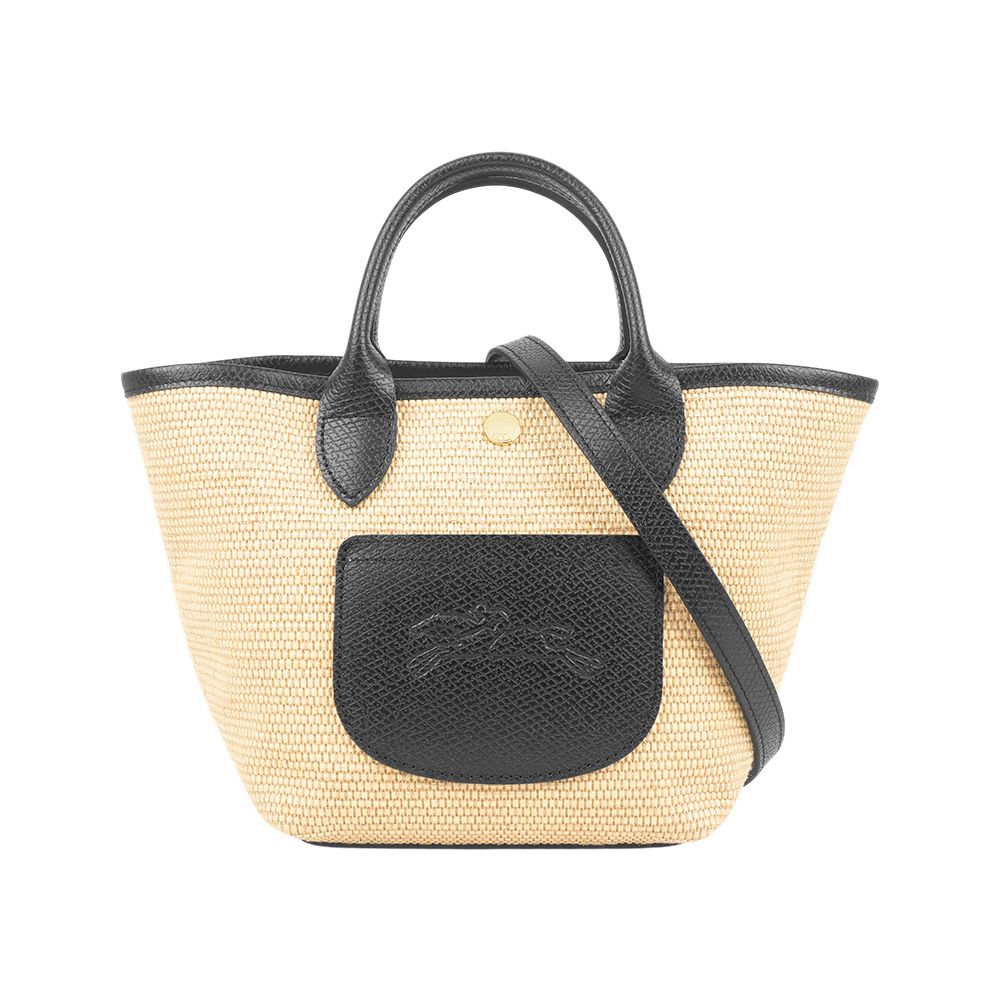 【LONGCHAMP】Le Pliage XS 草編及皮革迷你二用包(自然色/黑色)/ 平行輸入