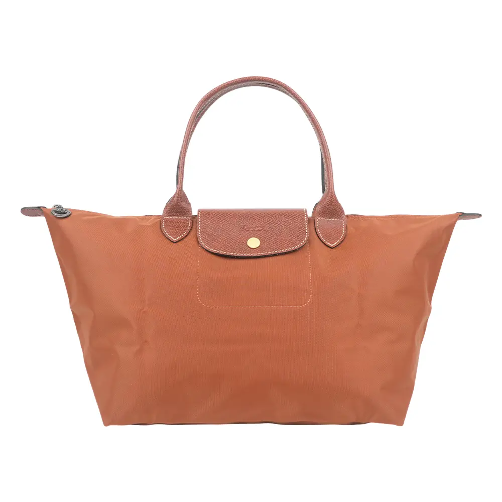 【LONGCHAMP】L號短把 Le Pliage 摺疊肩背包(白蘭地酒色)/ 平行輸入