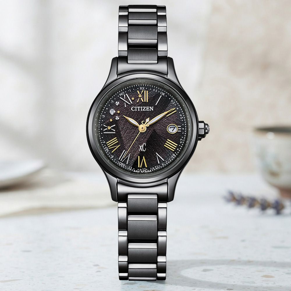 CITIZEN 星辰 LIGHT in BLACK 闇影之光 光動能50週年限量 鈦電波鑽石女錶 錶 生日禮 送禮(ES9495-59E)