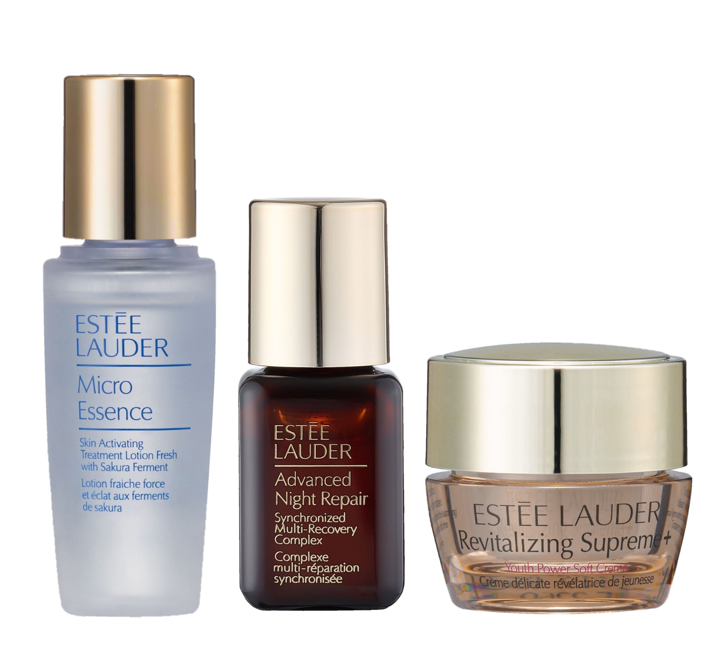 Estee Lauder 雅詩蘭黛 迷你金三角體驗組-微分子肌底原生露15ml+特潤超導全方位修護露 7ml+年輕無敵膠原霜5ml 公司貨
