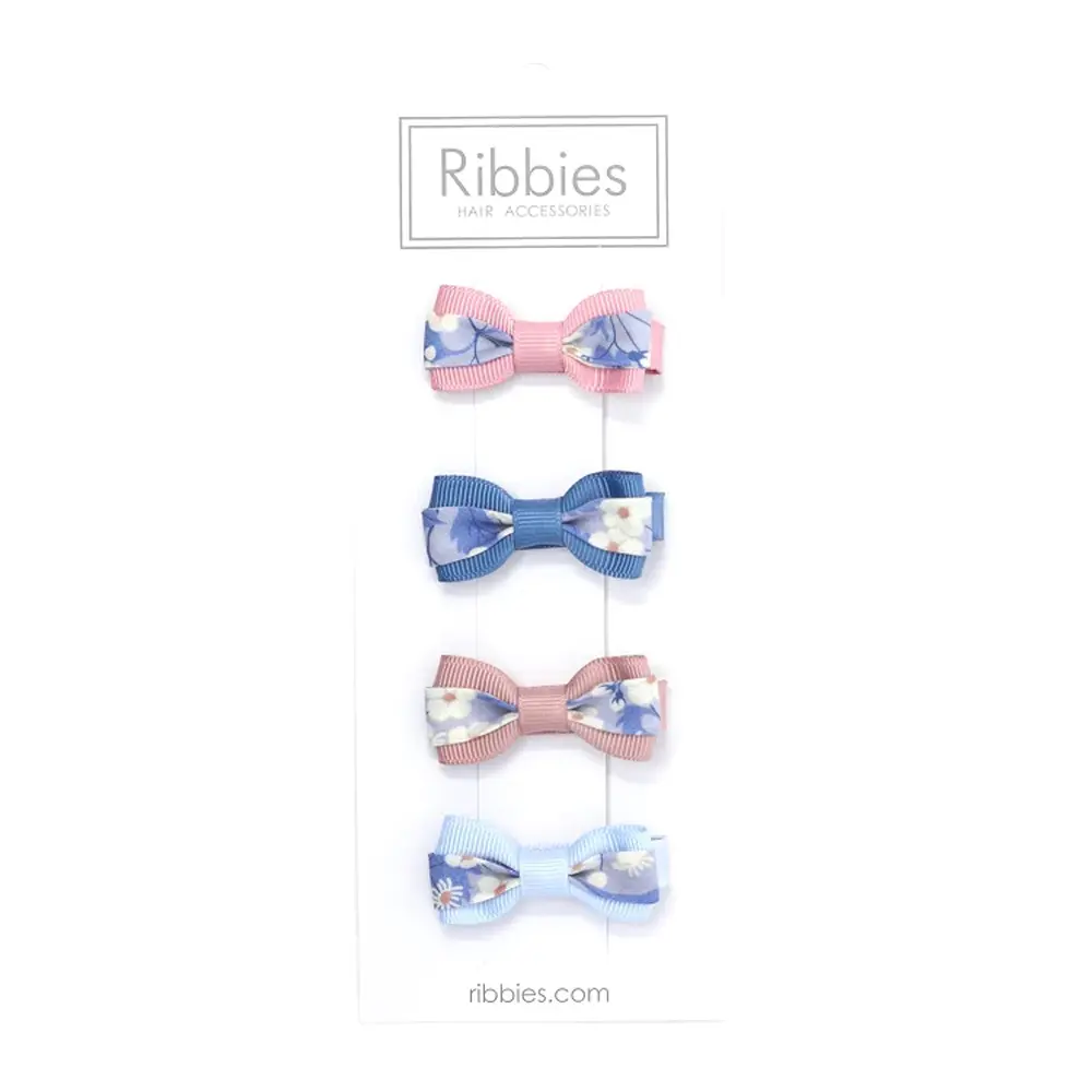 Ribbies 雙色緞帶蝴蝶結4入組-Mitsi Pastel Blue