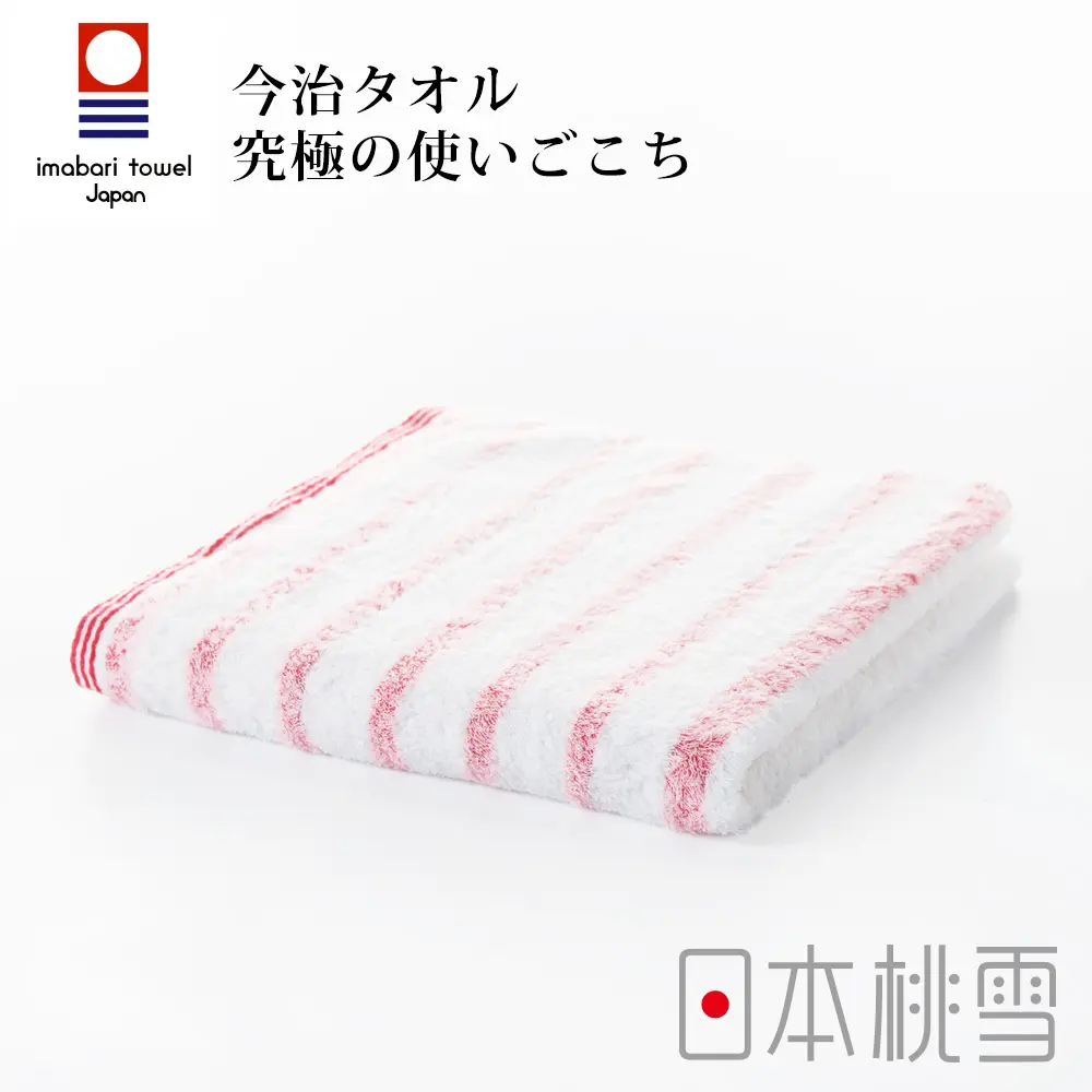 桃雪今治輕柔橫條毛巾/ 元氣紅