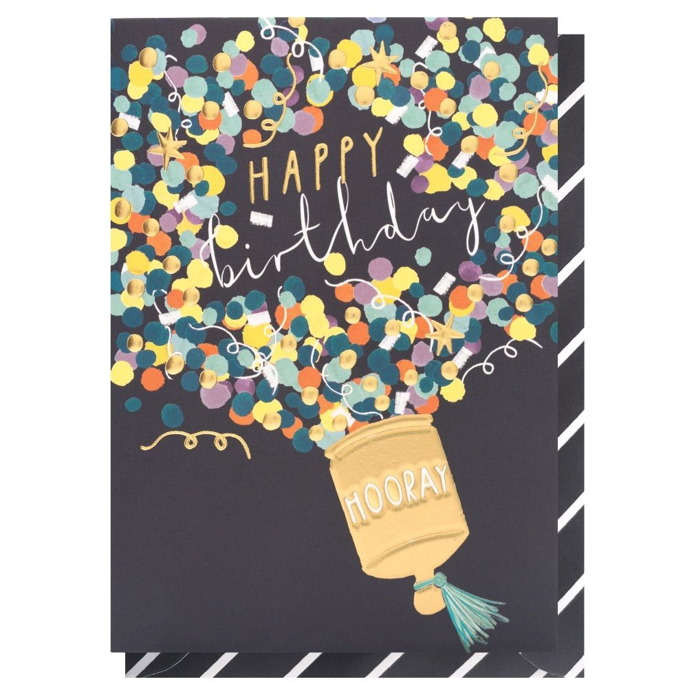LOUISE TILER生日卡/ Popping Birthday Hooray/ 黑底生日快樂拉炮
