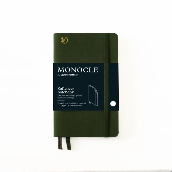 德國 LEUCHTTURM1917 X Monocle 棉麻軟殼筆記本/ A6/ 橄欖綠/ 方點
