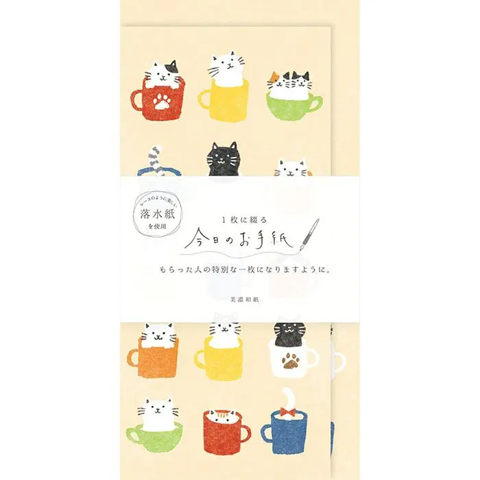 日本 Wa-Life 今日的信系列 一筆籤信封信紙組/ 貓咪馬克杯