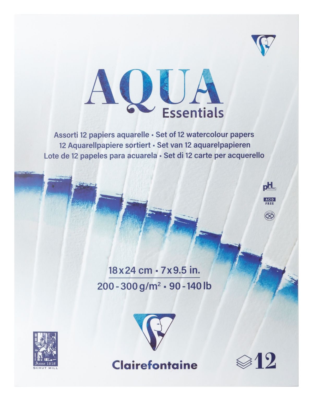 法國 Clairefontaine Aqua Essentials 12種綜合水彩畫紙冊/ 18X24CM/ 200-300g/ 12頁