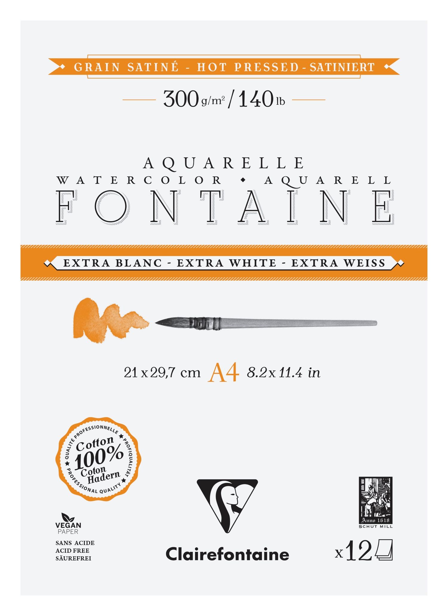 法國 Clairefontaine Fontaine Extra White雙側黏膠可撕式熱壓水彩畫紙冊/ A4/ 300g/ 12頁