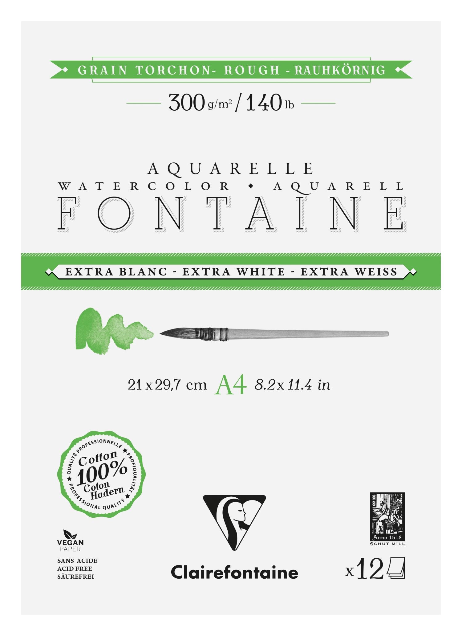 法國 Clairefontaine Fontaine Extra White雙側黏膠可撕式水彩畫紙冊/ Extra Rough/ A4/ 300g/ 12頁